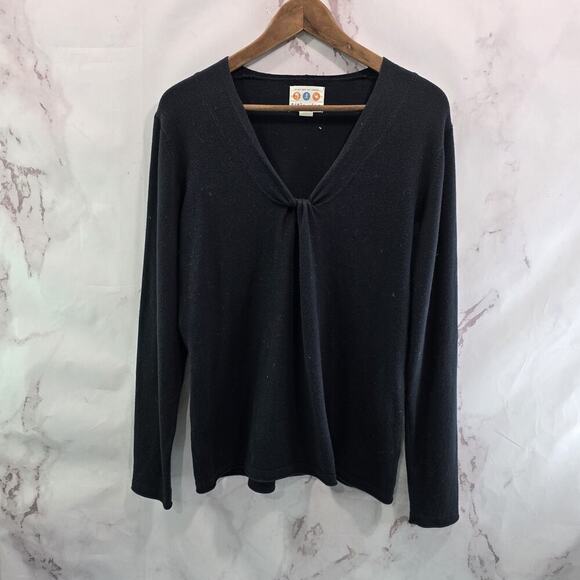 Title Nine Sweater Womens Large Black V Neck Twist Knot Cotton Lightweight - Picture 1 of 10